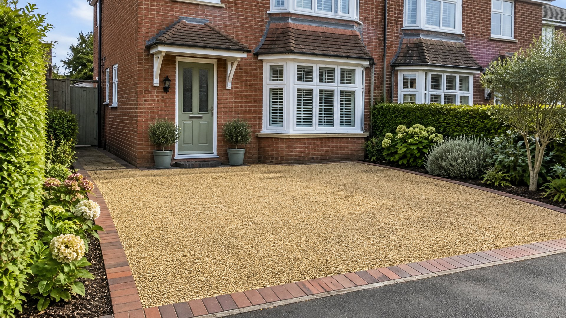 Gravel driveway with brick edging